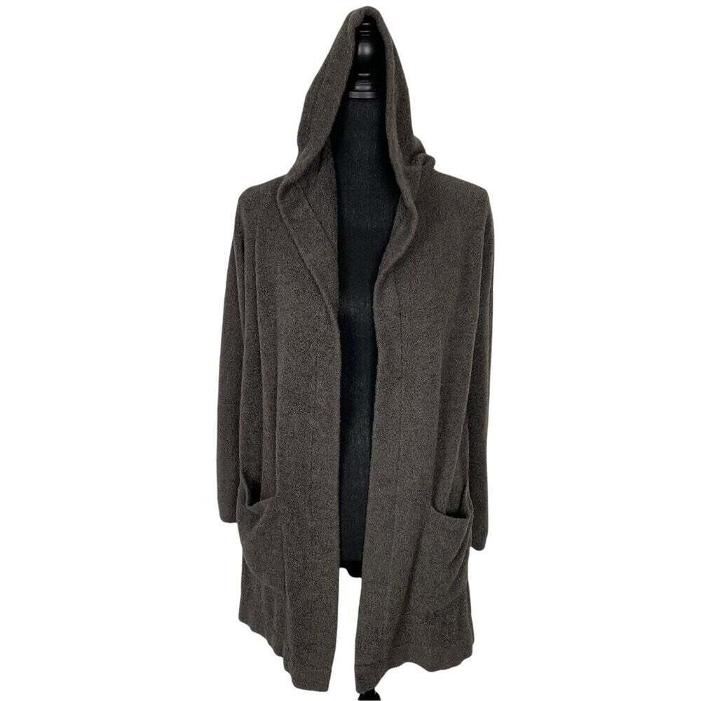 BAREFOOT DREAMS Women Cozychic Lite Hooded Open Front Cardigan Sz XS Gray c-38